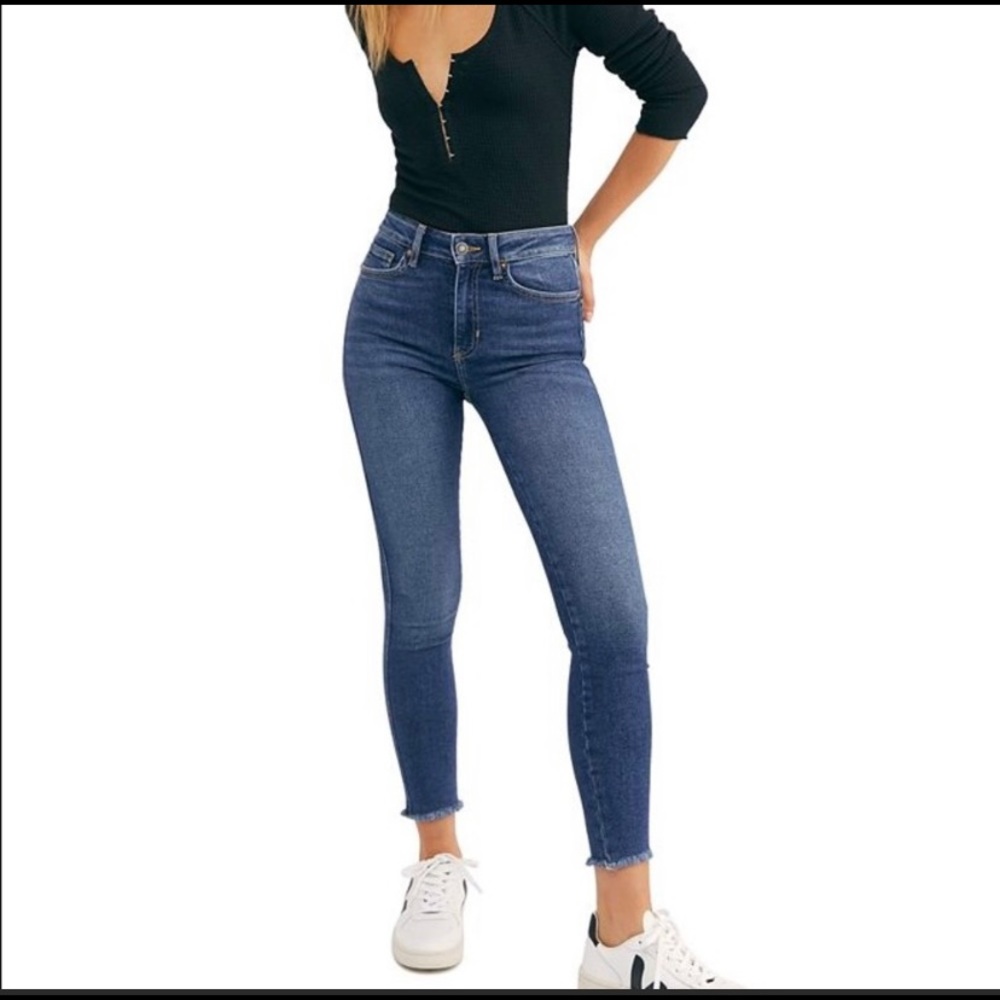 Free People High Rise Raw Hem Dark Wash Jeggings